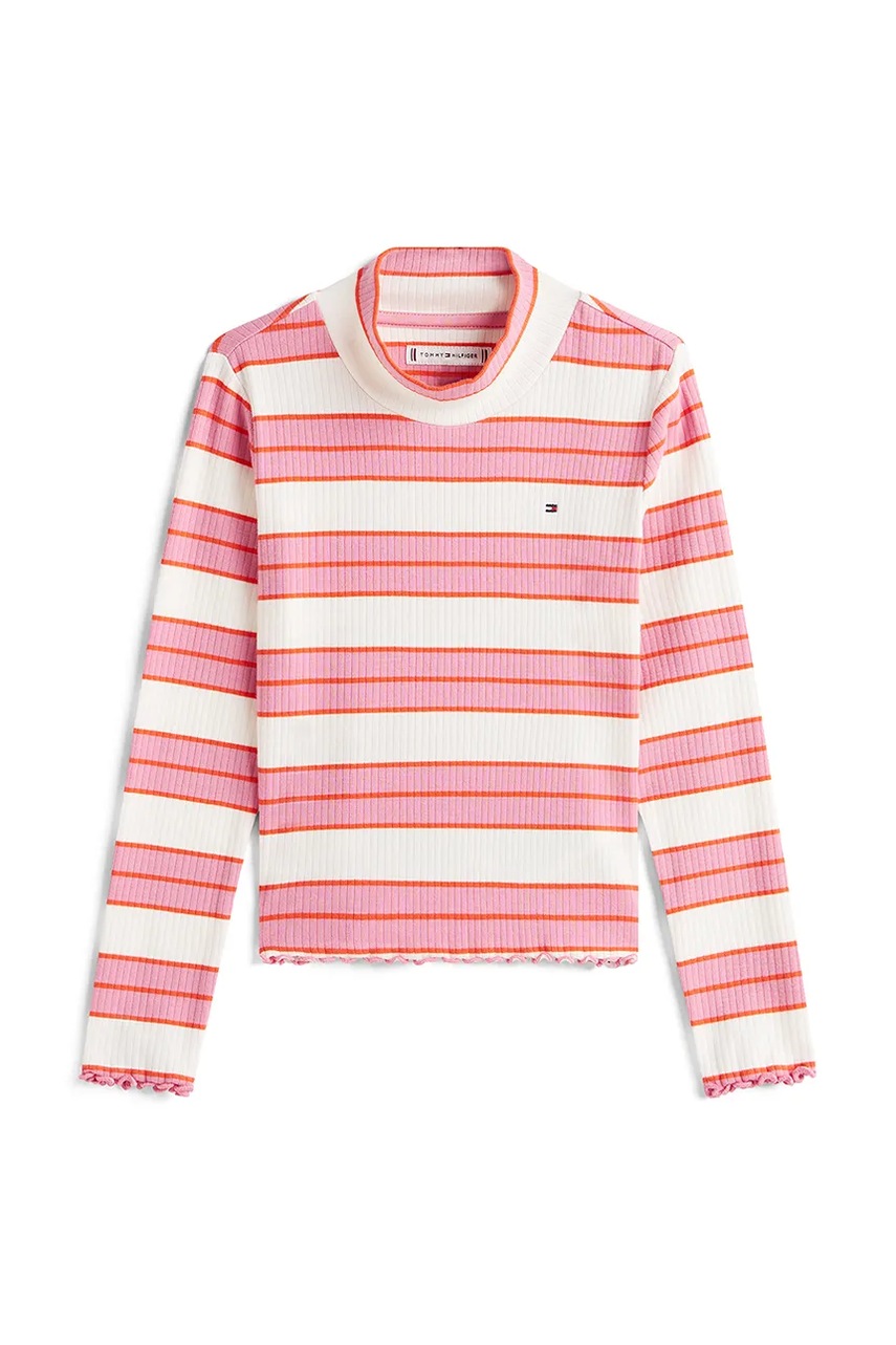 Детский лонгслив с хлопком Tommy Hilfiger цвет розовый с полугольфом KG0KG08802