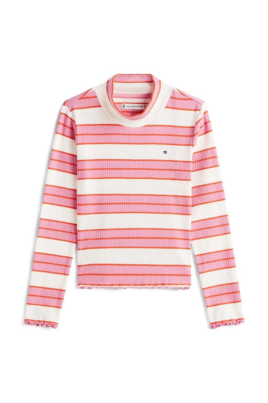 Детский лонгслив с хлопком Tommy Hilfiger цвет розовый с полугольфом KG0KG08802 Детский лонгслив с хлопком Tommy Hilfiger цвет розовый с полугольфом KG0KG08802
