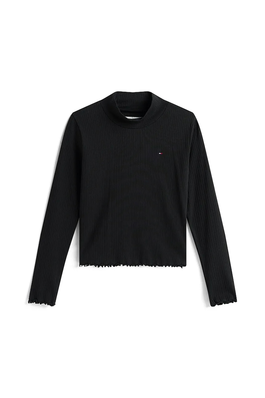 Детский лонгслив с хлопком Tommy Hilfiger цвет чёрный с полугольфом KG0KG08802 Детский лонгслив с хлопком Tommy Hilfiger цвет чёрный с полугольфом KG0KG08802