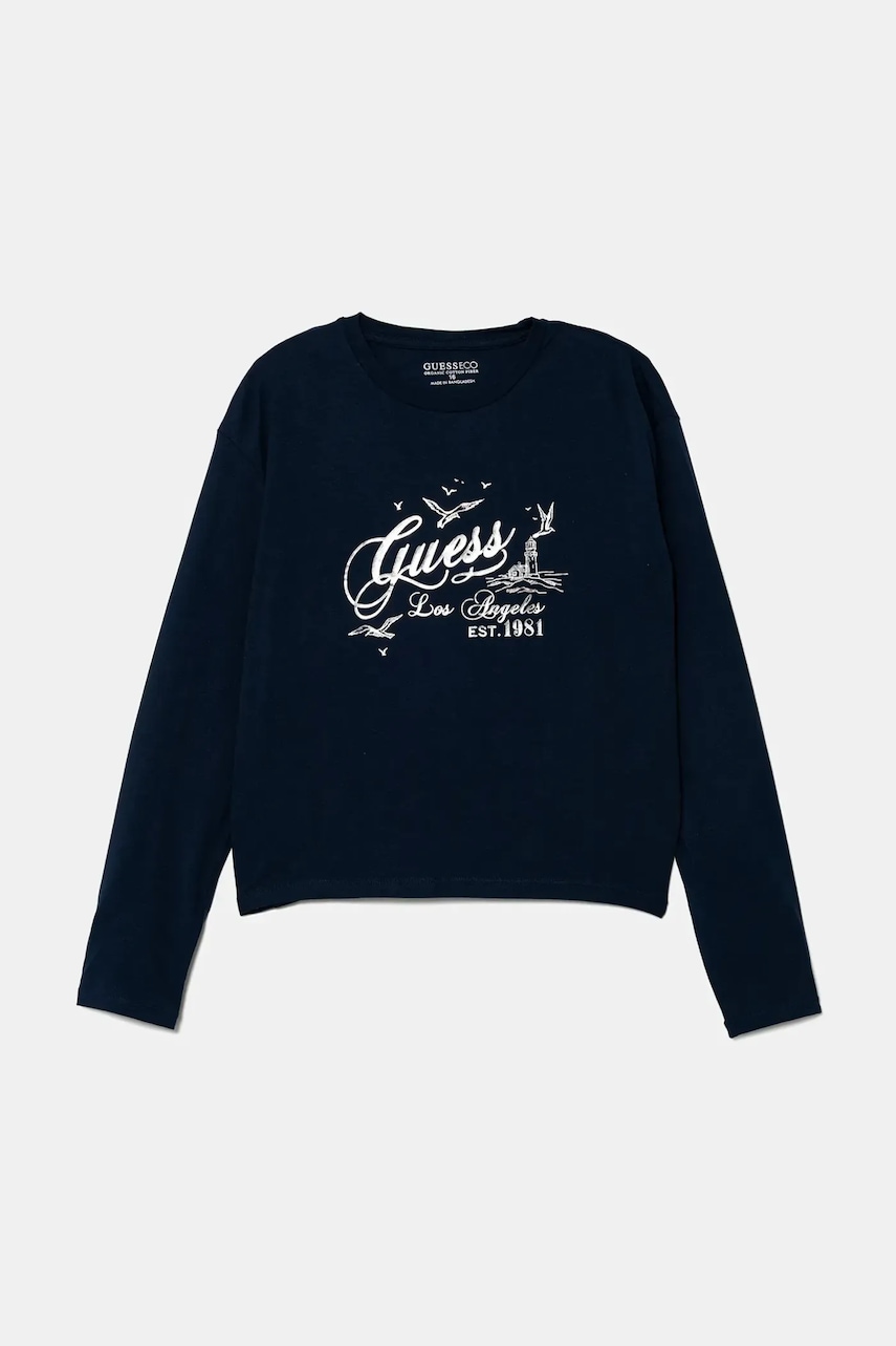 Levně Dětské tričko s dlouhým rukávem Guess tmavomodrá barva, J5BI18 J1314