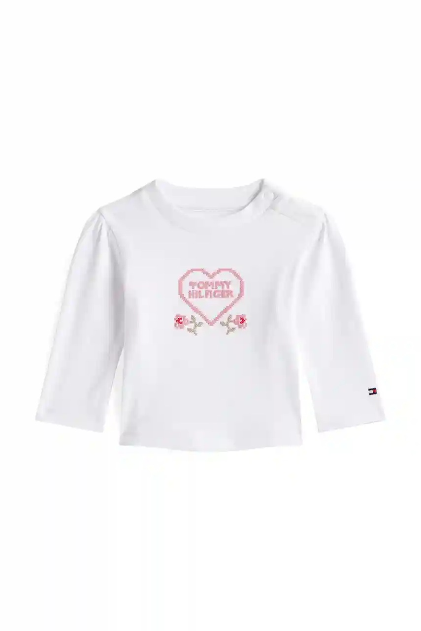 Levně Kojenecké tričko s dlouhým rukávem Tommy Hilfiger bílá barva, KN0KN02057