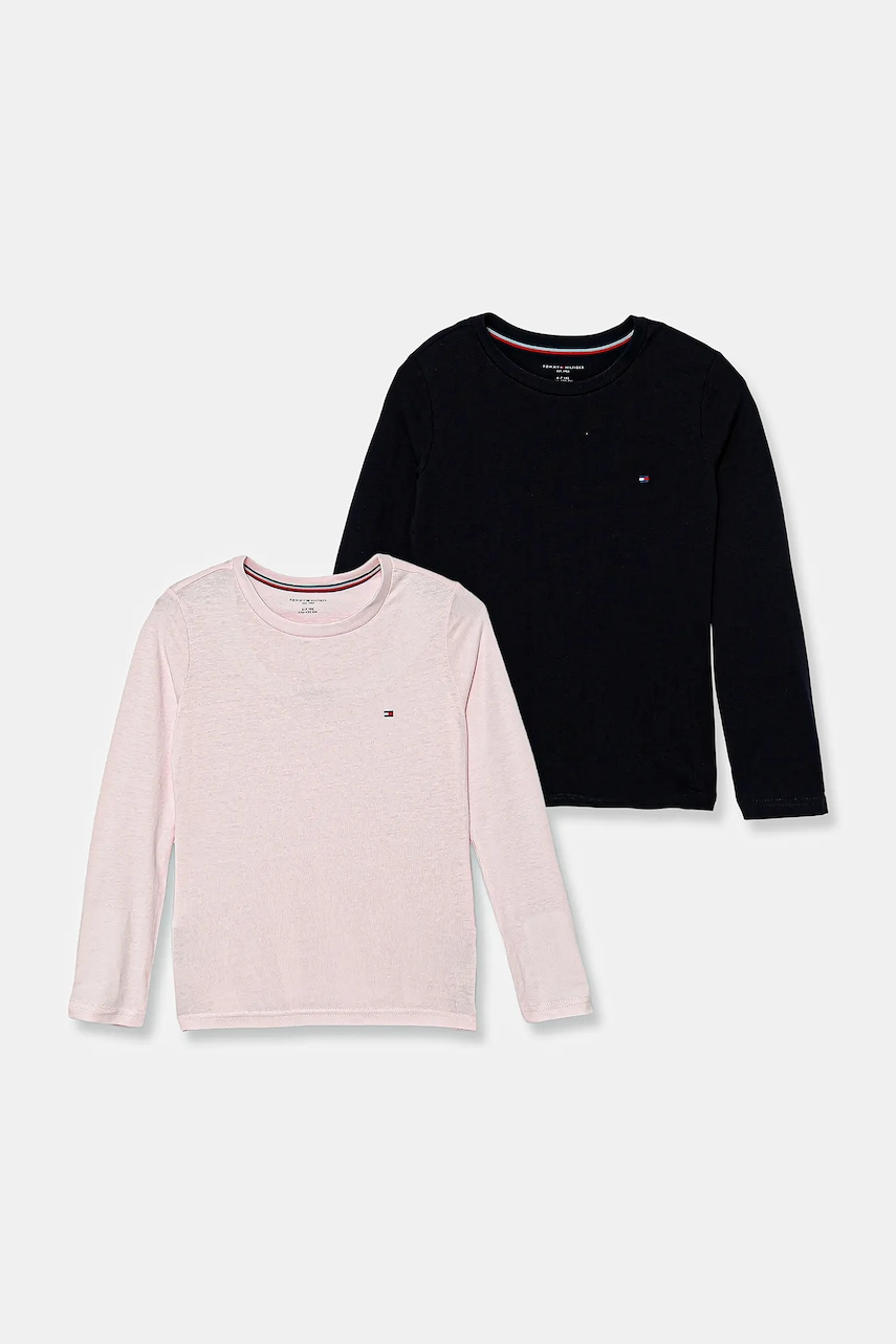 Levně Dětské bavlněné tričko s dlouhým rukávem Tommy Hilfiger 2-pack tmavomodrá barva, UG0UG00779