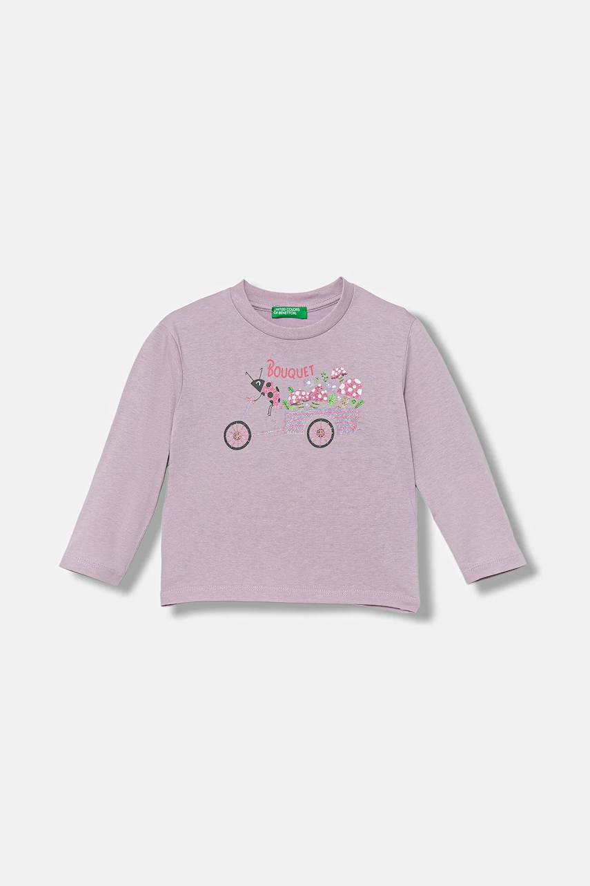 Levně Dětské bavlněné tričko s dlouhým rukávem United Colors of Benetton fialová barva, 35RYG10K7
