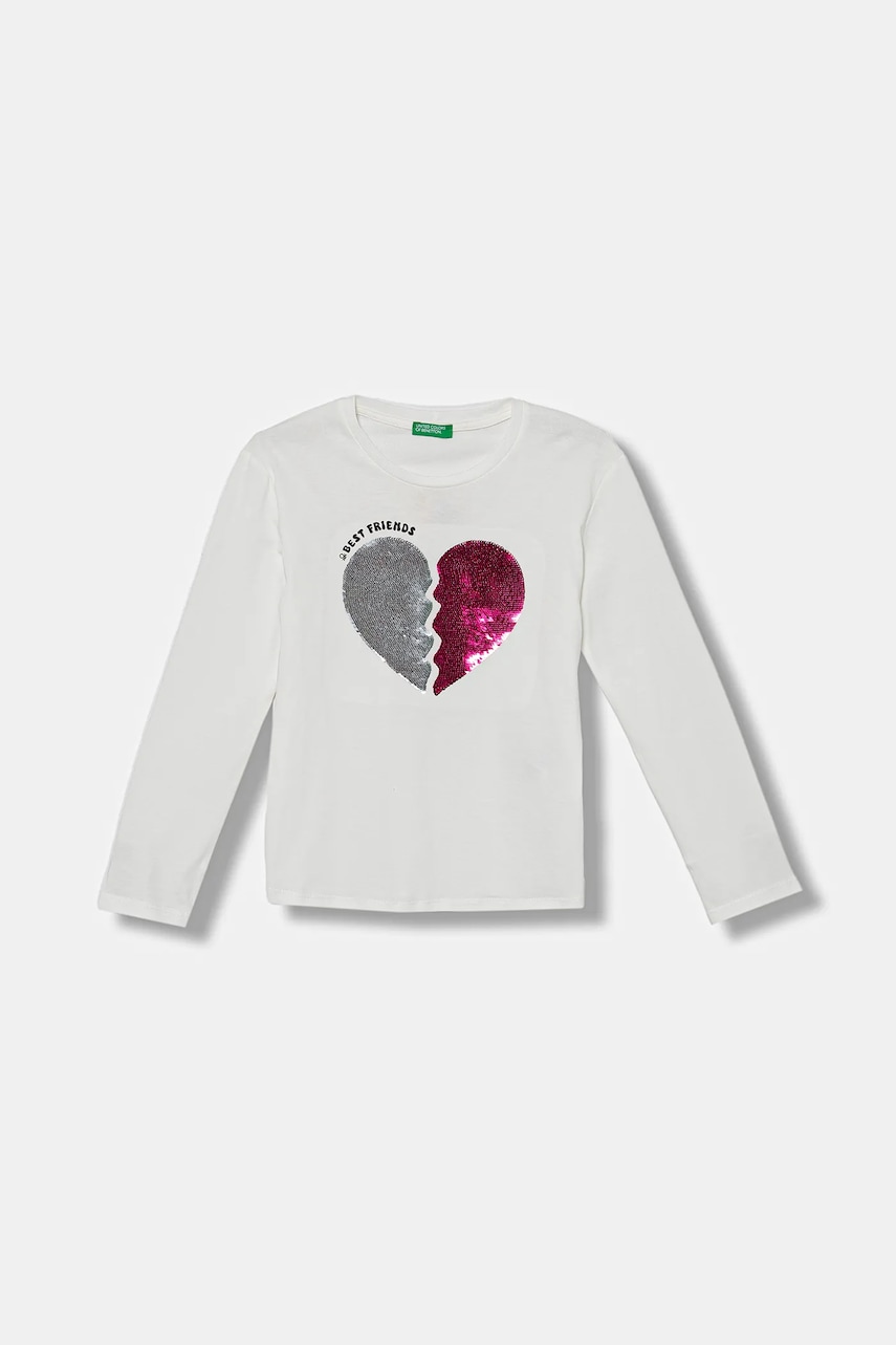 Levně Dětské bavlněné tričko s dlouhým rukávem United Colors of Benetton bílá barva, 3I1XC10QJ