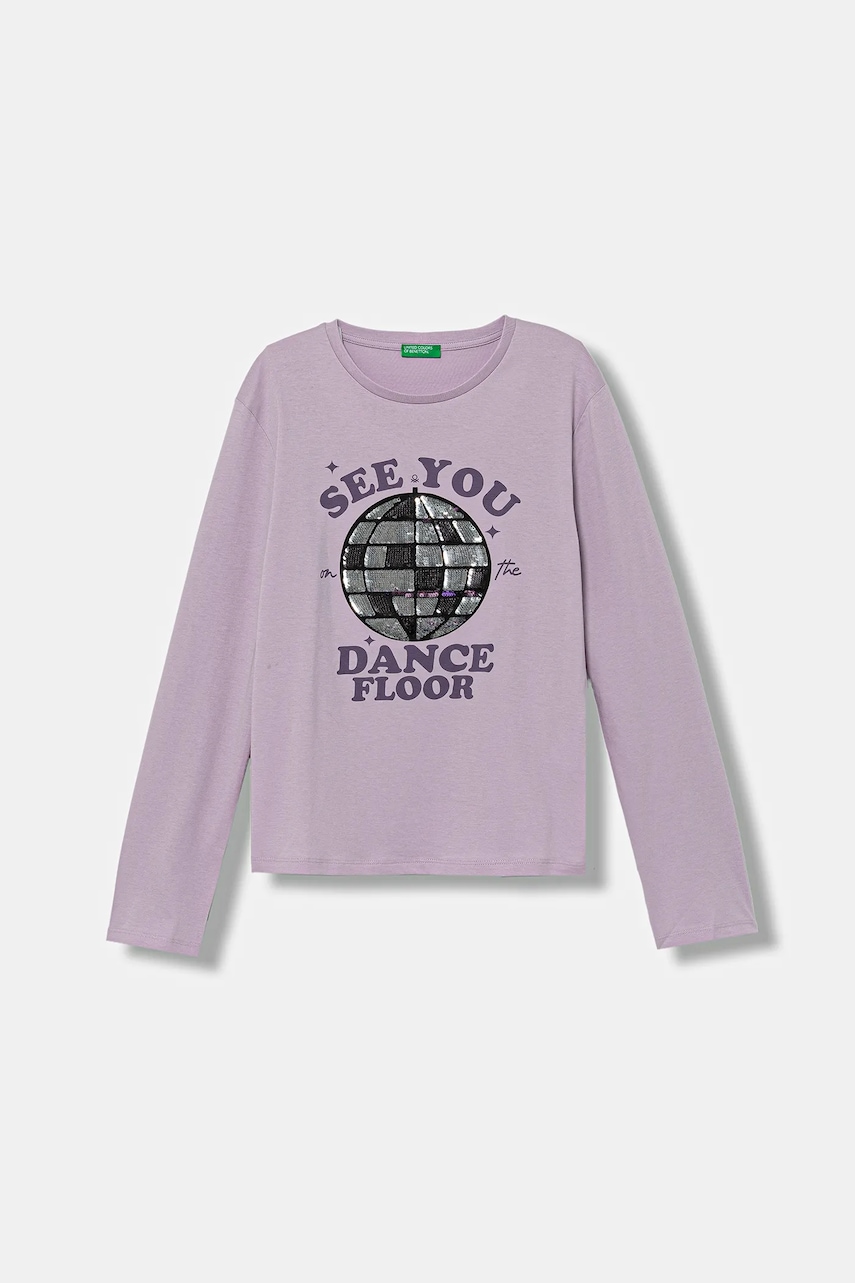 Levně Dětské bavlněné tričko s dlouhým rukávem United Colors of Benetton fialová barva, 3I1XC10QJ