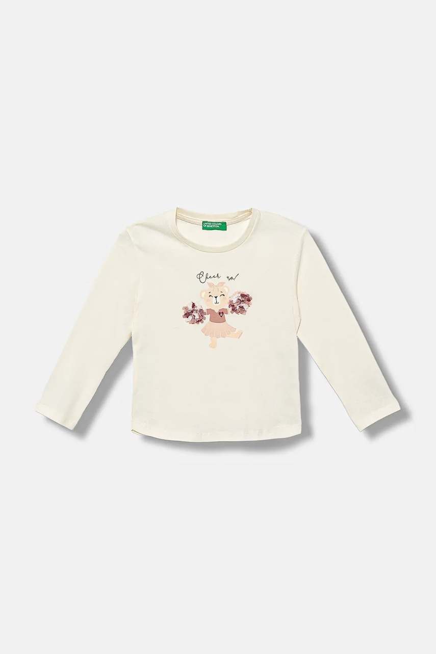 Levně Dětské bavlněné tričko s dlouhým rukávem United Colors of Benetton béžová barva, 3I1XG10K8