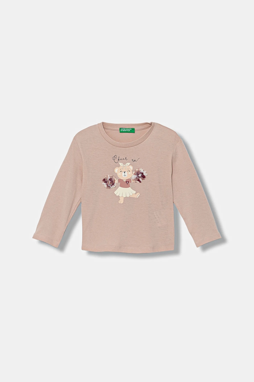 Levně Dětské bavlněné tričko s dlouhým rukávem United Colors of Benetton růžová barva, 3I1XG10K8