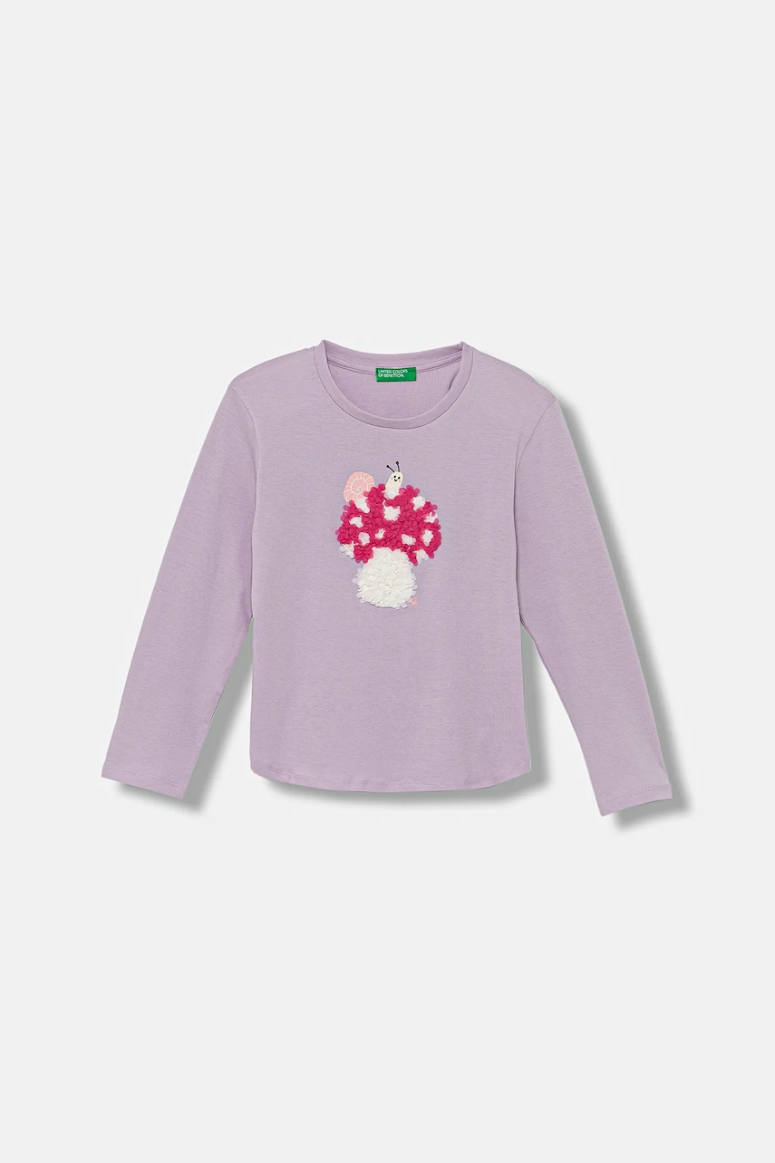 Levně Dětské bavlněné tričko s dlouhým rukávem United Colors of Benetton fialová barva, 3I1XG10K8