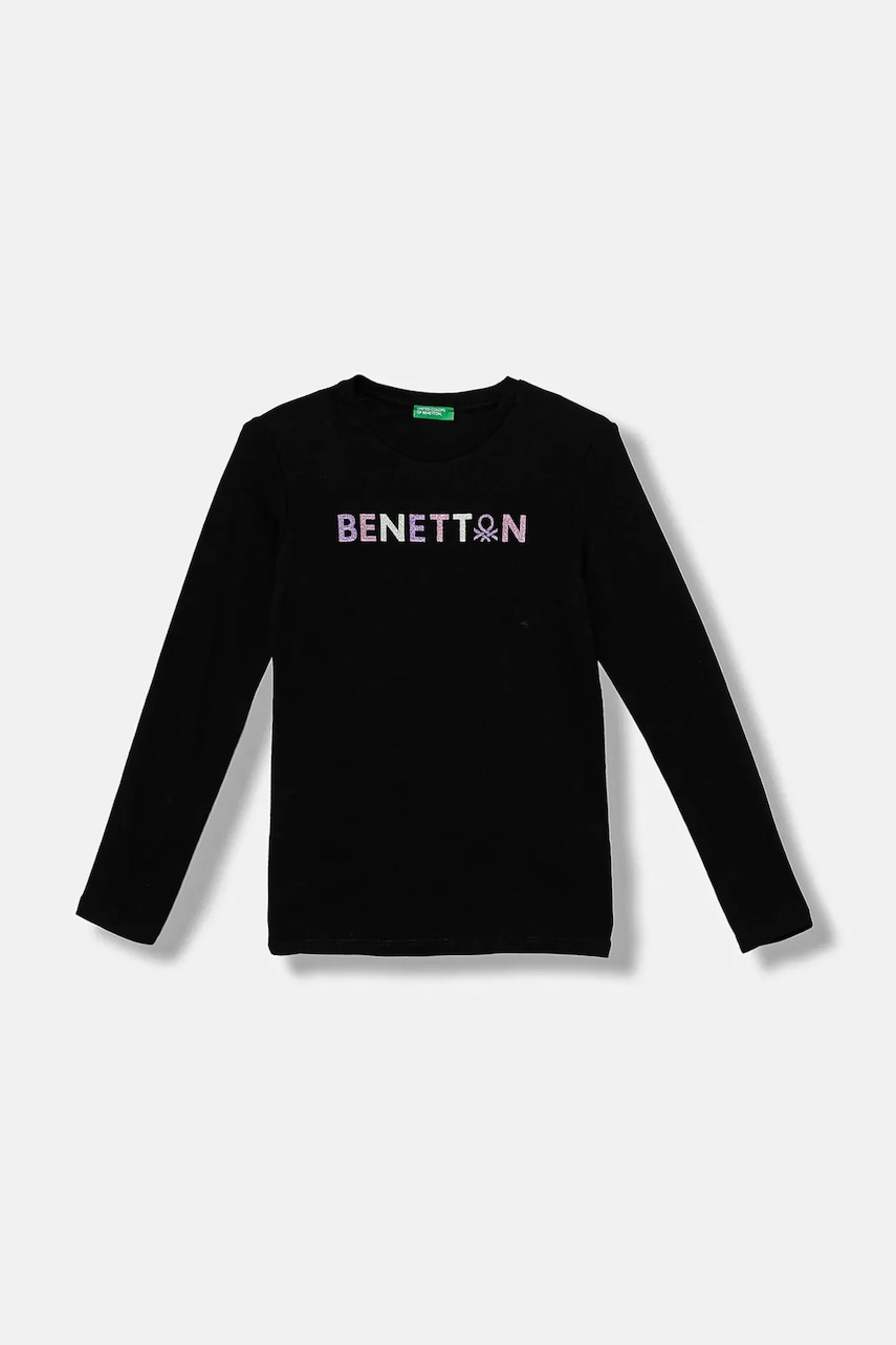 Levně Dětské bavlněné tričko s dlouhým rukávem United Colors of Benetton černá barva, 3I9WC10JR