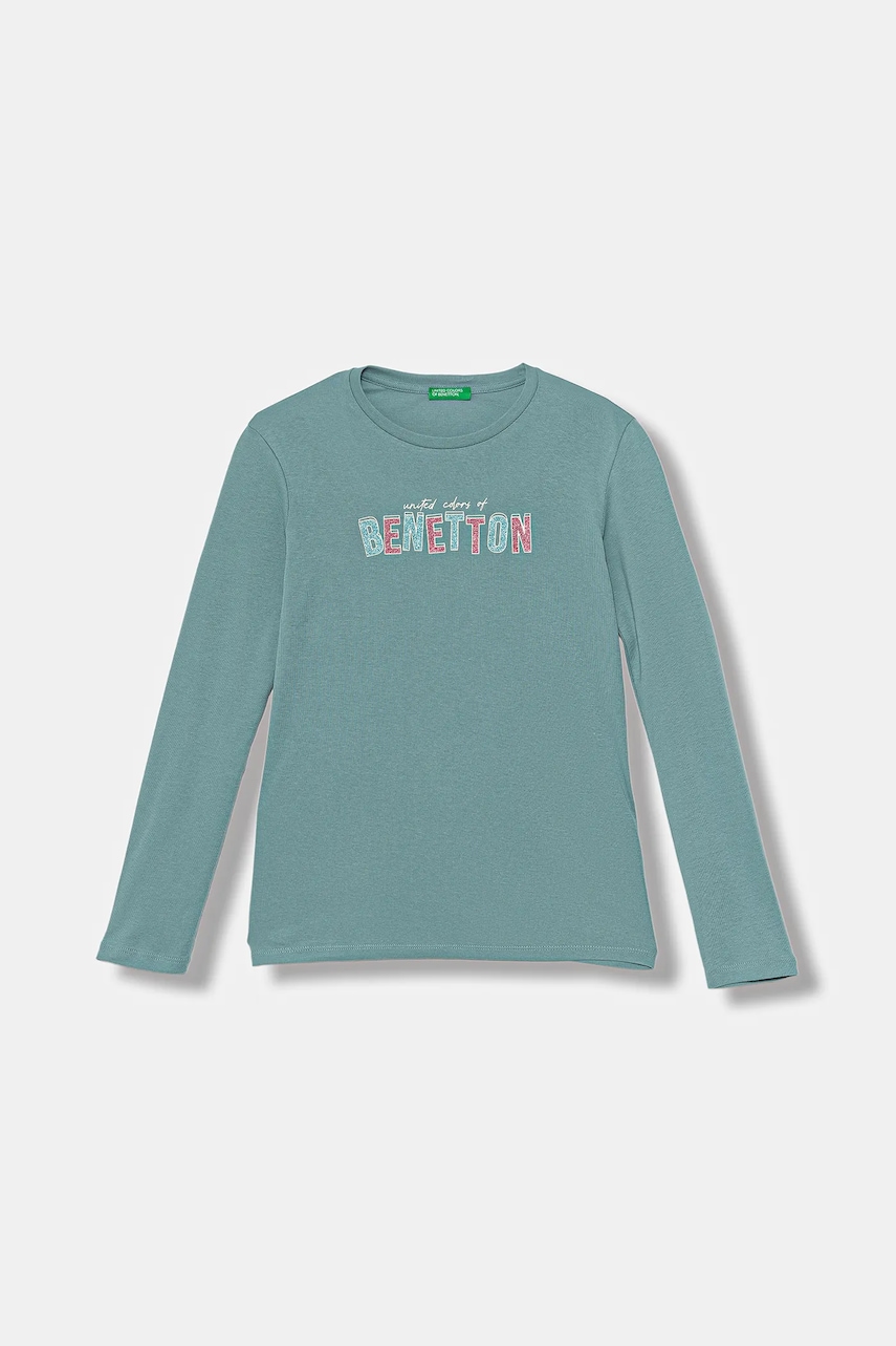 Levně Dětské bavlněné tričko s dlouhým rukávem United Colors of Benetton tyrkysová barva, 3I9WC10Q2