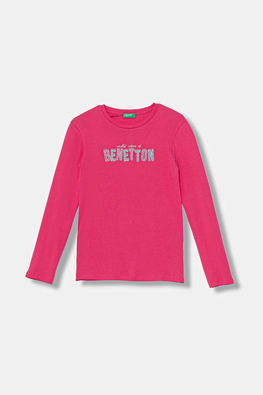 United Colors of Benetton longsleeve din bumbac pentru copii culoarea roz, 3I9WC10Q2