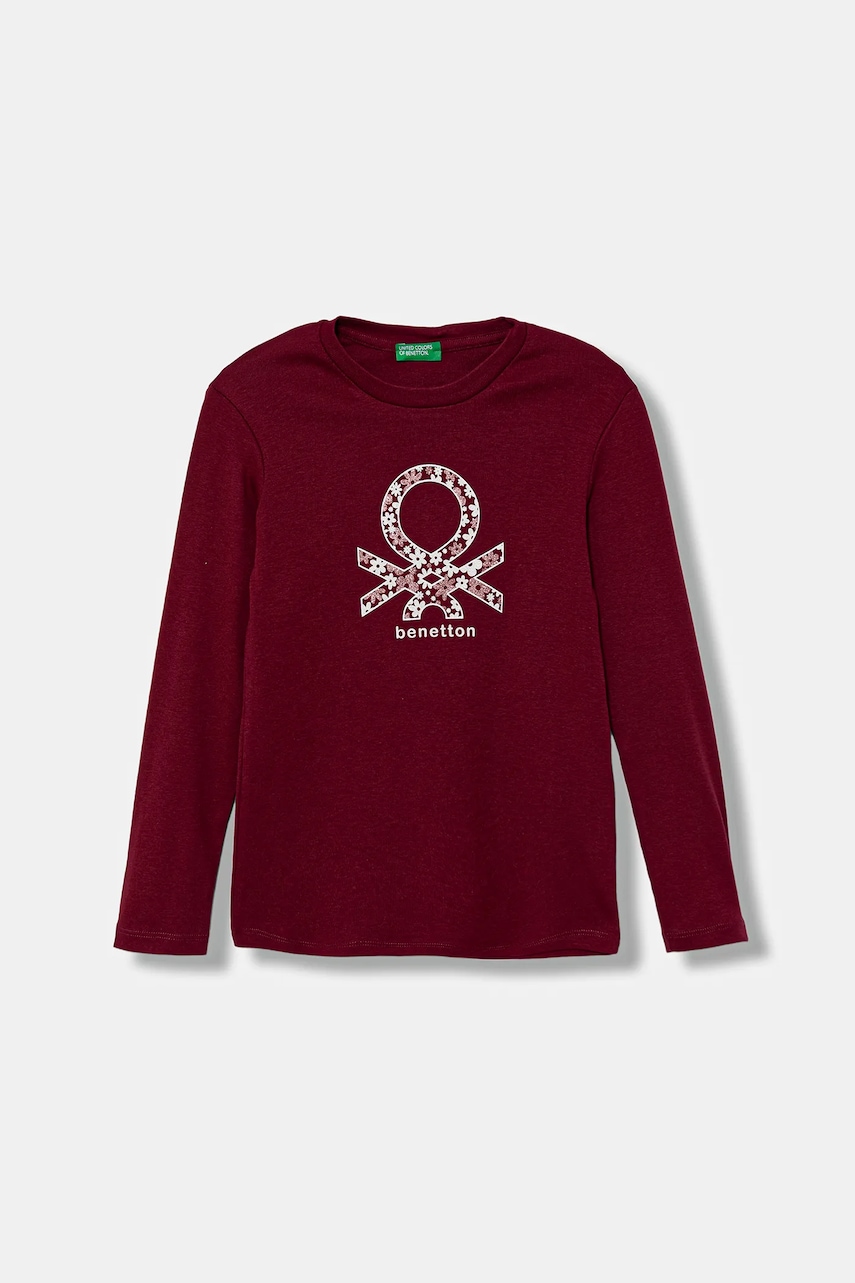 United Colors of Benetton longsleeve din bumbac pentru copii culoarea bordo, 3I9WC10Q2