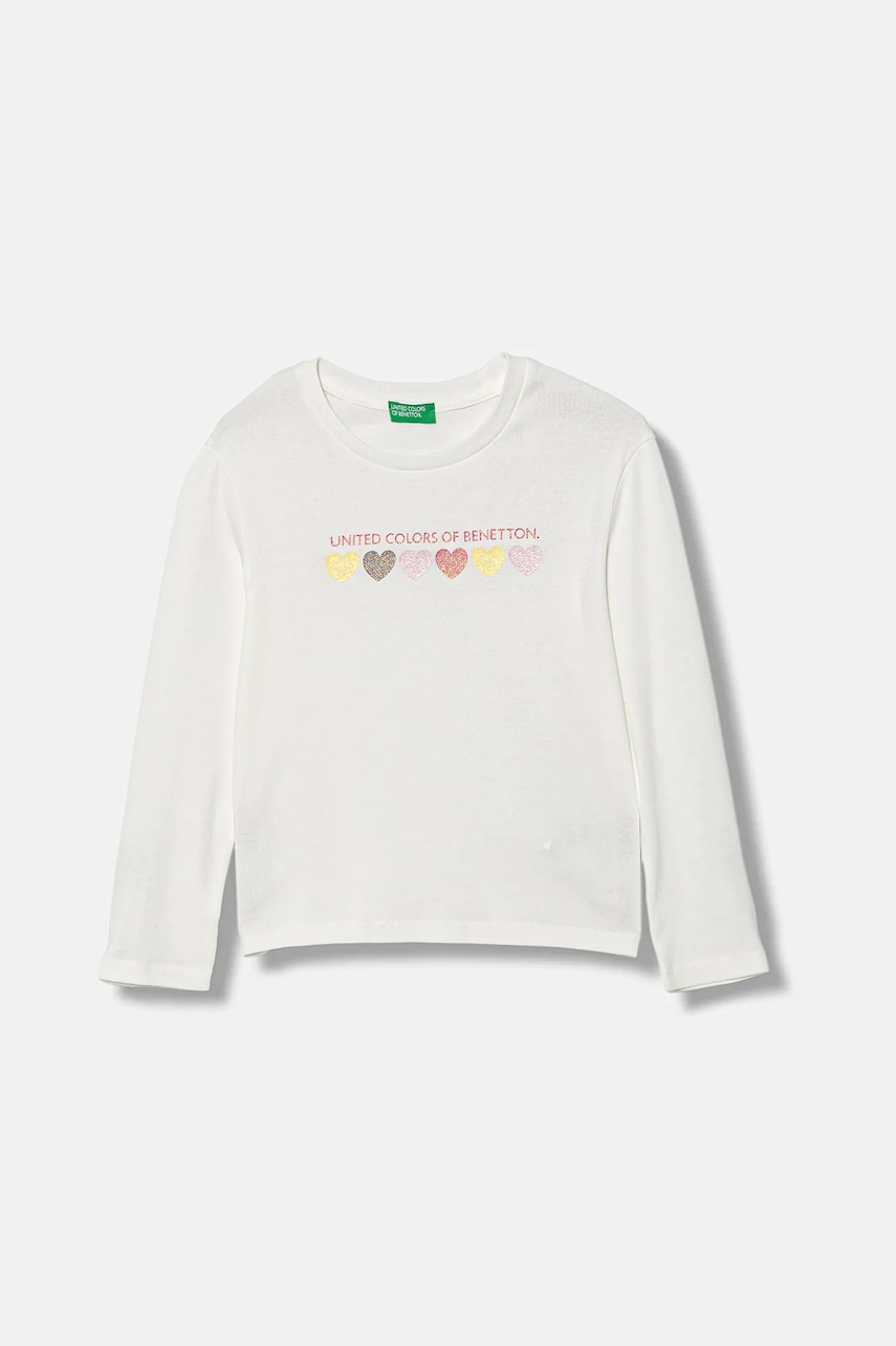 Levně Dětské bavlněné tričko s dlouhým rukávem United Colors of Benetton bílá barva, 3I9WG10JS