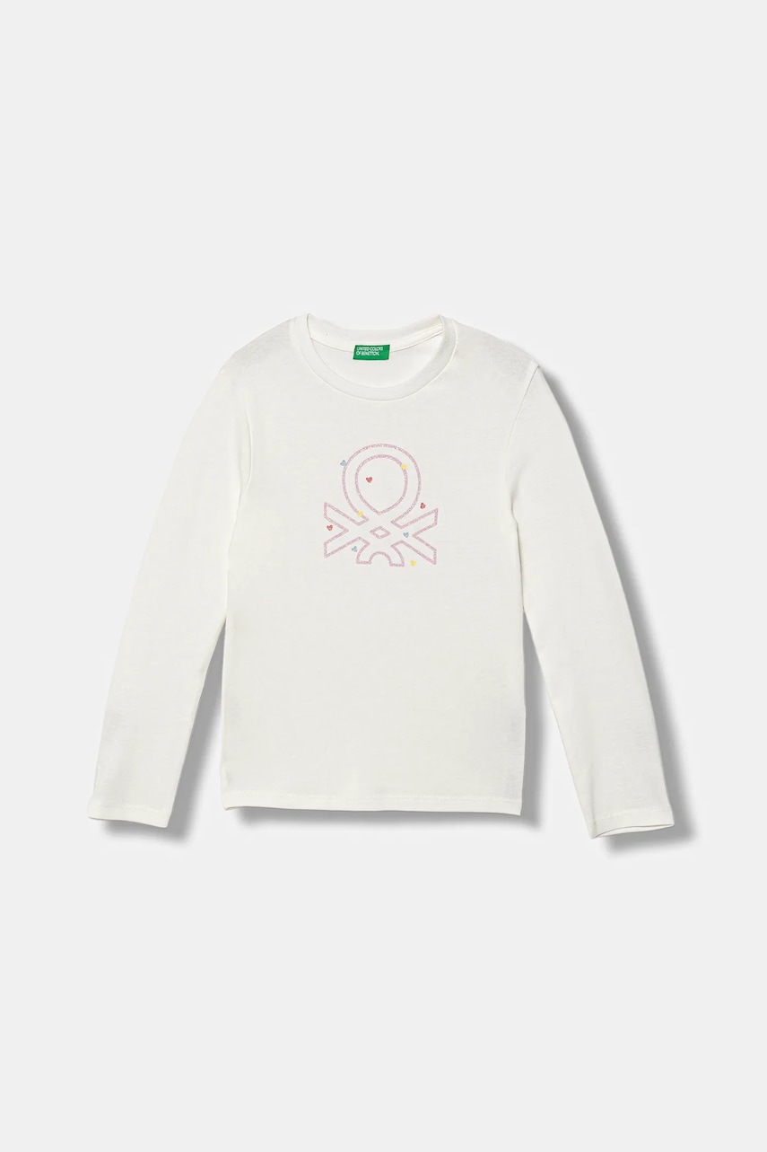 Levně Dětské bavlněné tričko s dlouhým rukávem United Colors of Benetton bílá barva, 3I9WG10JS