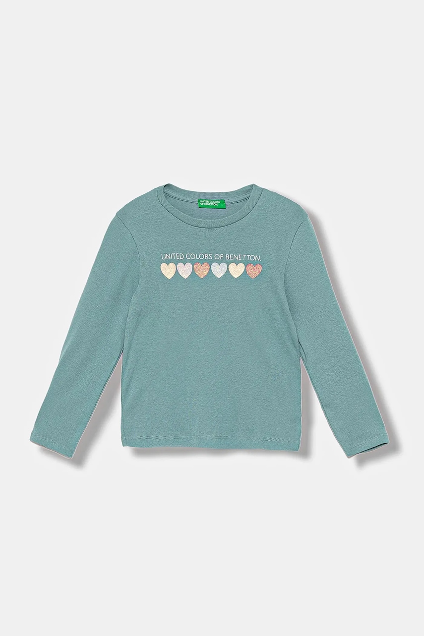 Levně Dětské bavlněné tričko s dlouhým rukávem United Colors of Benetton tyrkysová barva, 3I9WG10JS