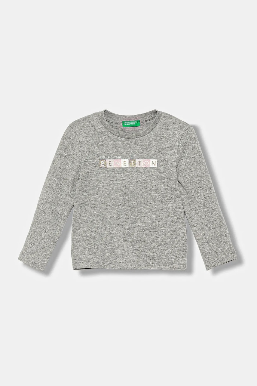 Levně Dětské bavlněné tričko s dlouhým rukávem United Colors of Benetton šedá barva, 3I9WG10JS