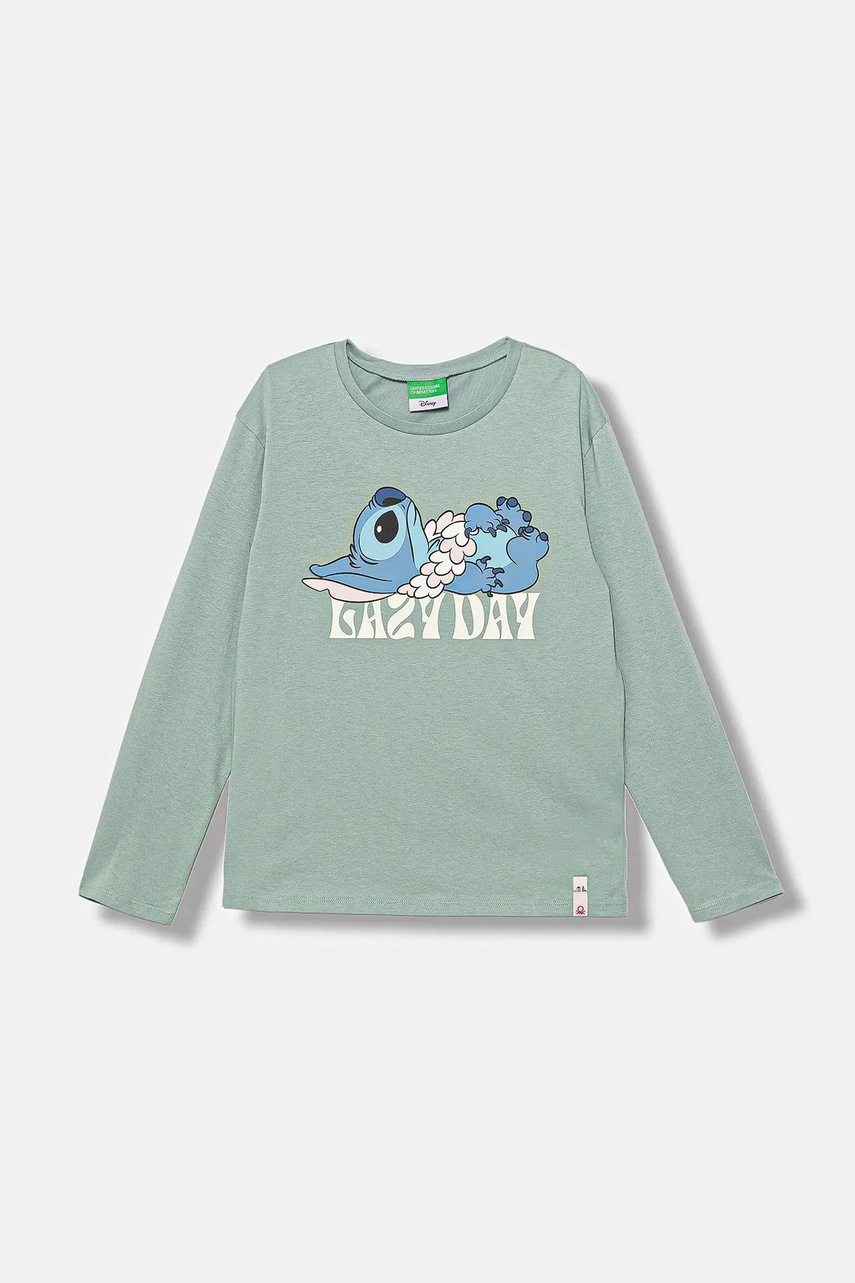 United Colors of Benetton longsleeve din bumbac pentru copii culoarea turcoaz, 35RYC10Q7