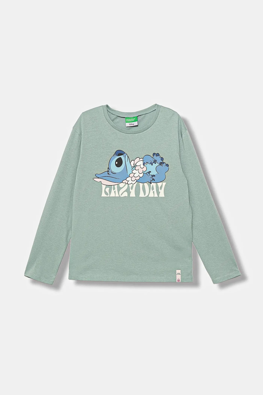United Colors of Benetton longsleeve din bumbac pentru copii culoarea turcoaz, 35RYC10Q7