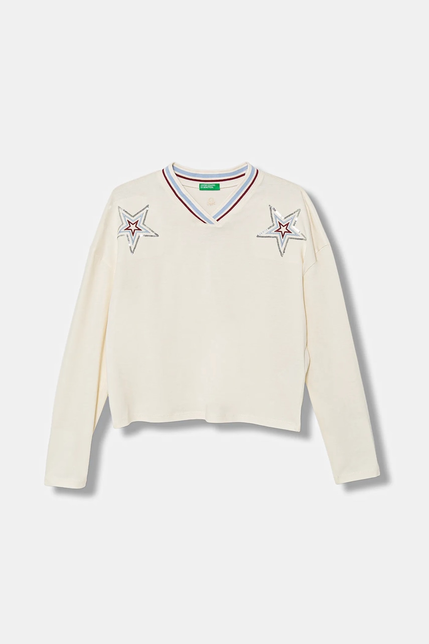 United Colors of Benetton longsleeve din bumbac pentru copii culoarea bej, 3I1XC400E