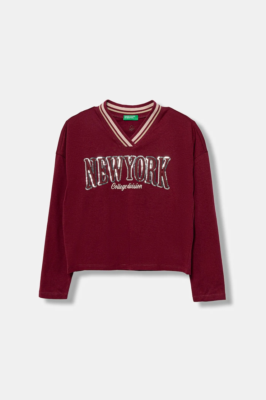 United Colors of Benetton longsleeve din bumbac pentru copii culoarea bordo, 3I1XC400E