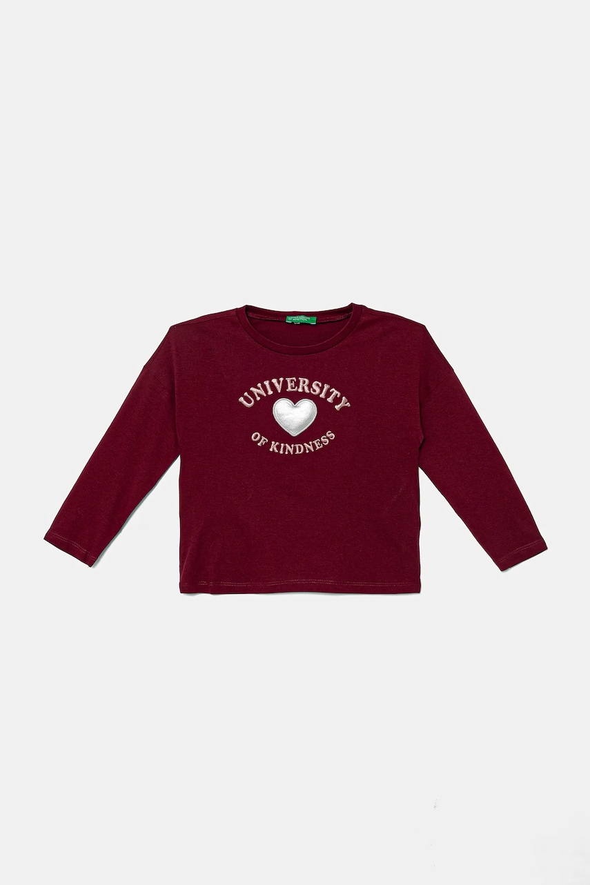 United Colors of Benetton longsleeve din bumbac pentru copii culoarea bordo, 3I1XG10KL