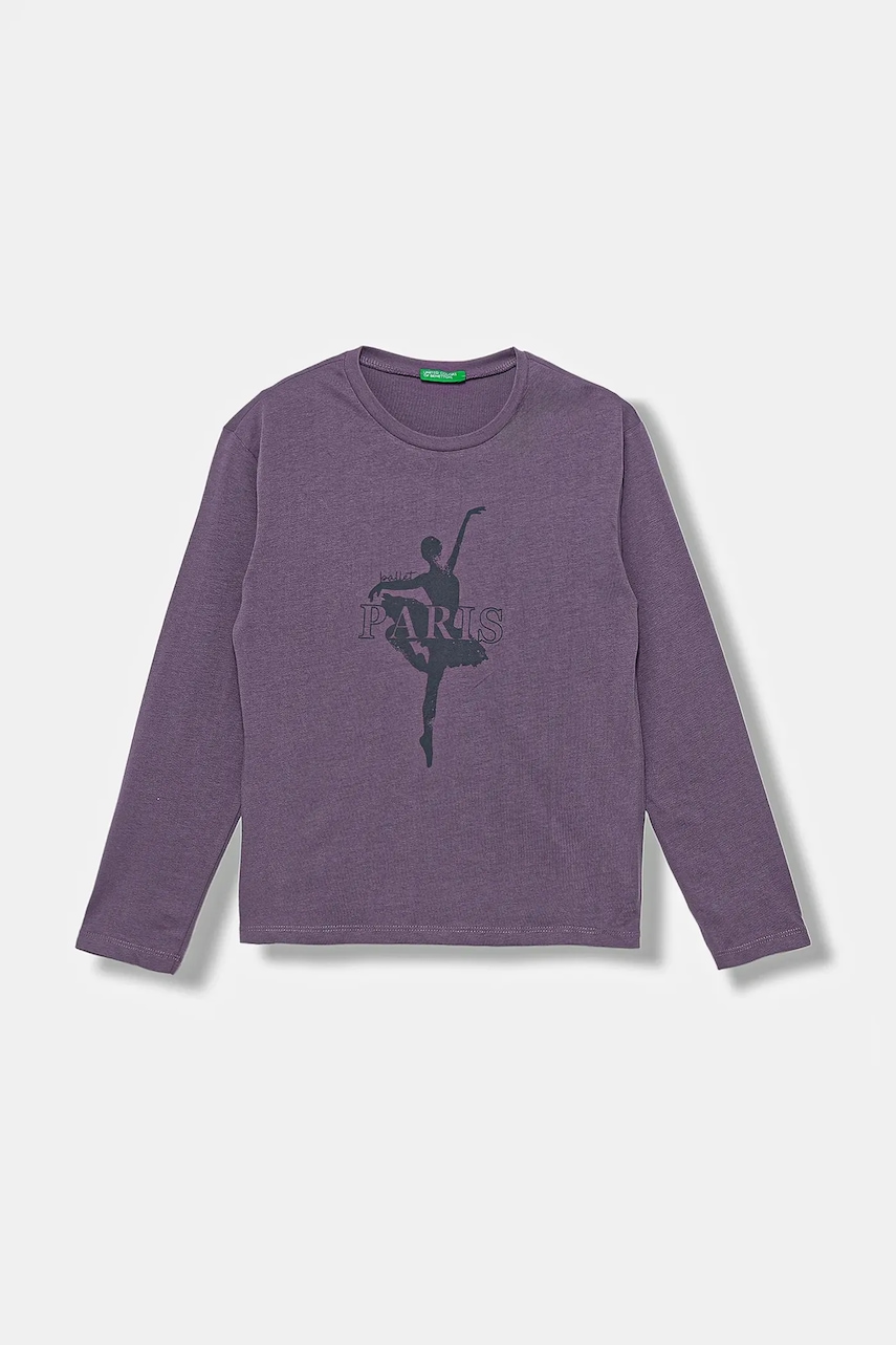United Colors of Benetton longsleeve din bumbac pentru copii culoarea violet, 3JERC10QM
