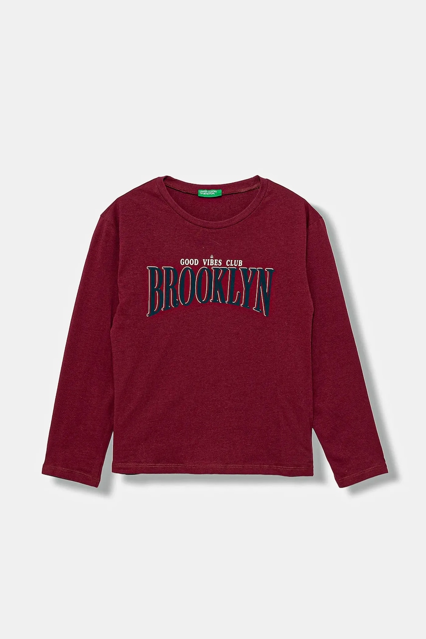United Colors of Benetton longsleeve din bumbac pentru copii culoarea bordo, 3JERC10QM
