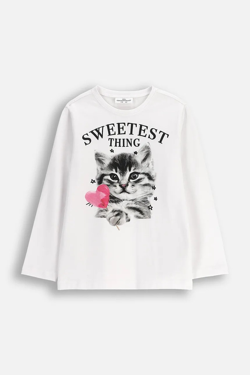 Coccodrillo longsleeve bumbac pentru copii culoare albă CRAFT PUNK GIRL KIDS