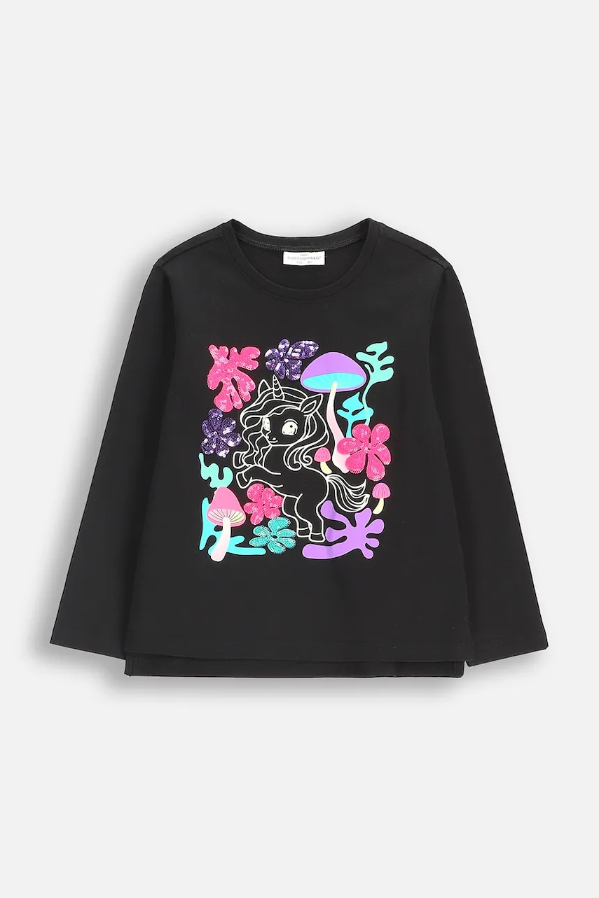 Coccodrillo longsleeve bumbac pentru copii culoare neagră RAVE GIRL KIDS