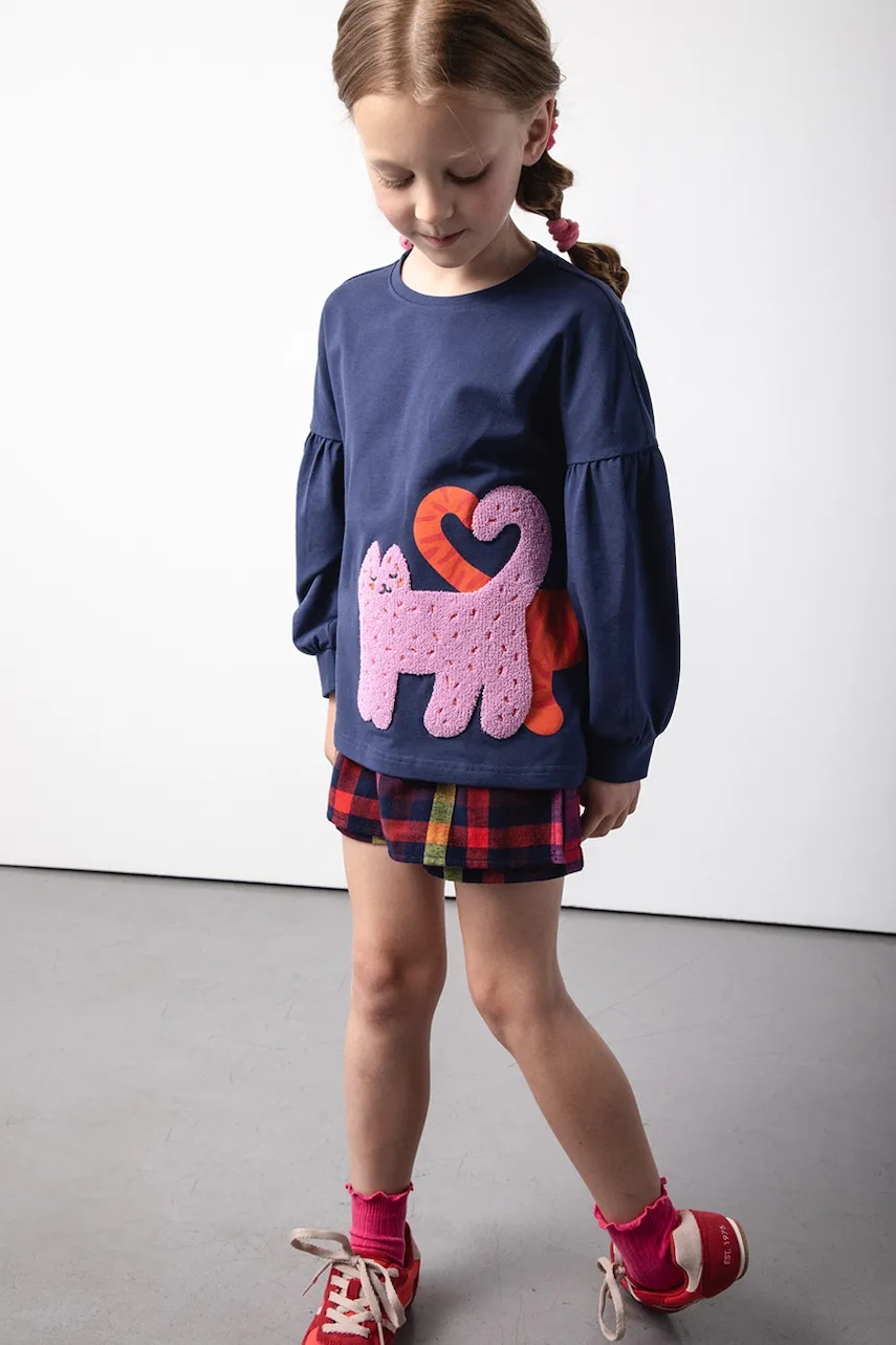 Coccodrillo tricou cu mânecă lungă pentru copii, din bumbac culoarea bleumarin, ACADEMY GIRL KIDS