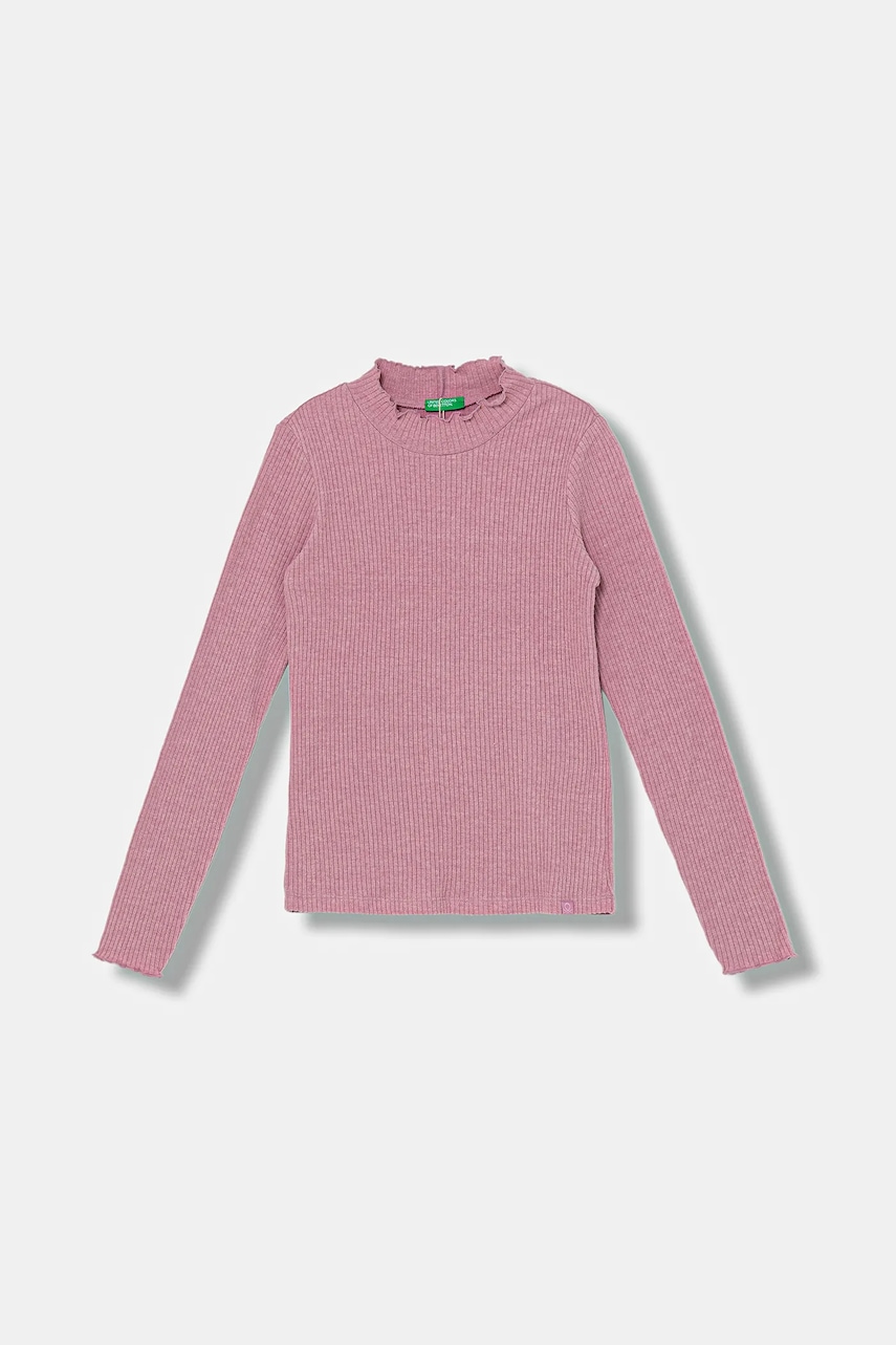 United Colors of Benetton longsleeve copii culoarea roz, cu turtleneck, 381PC10RC