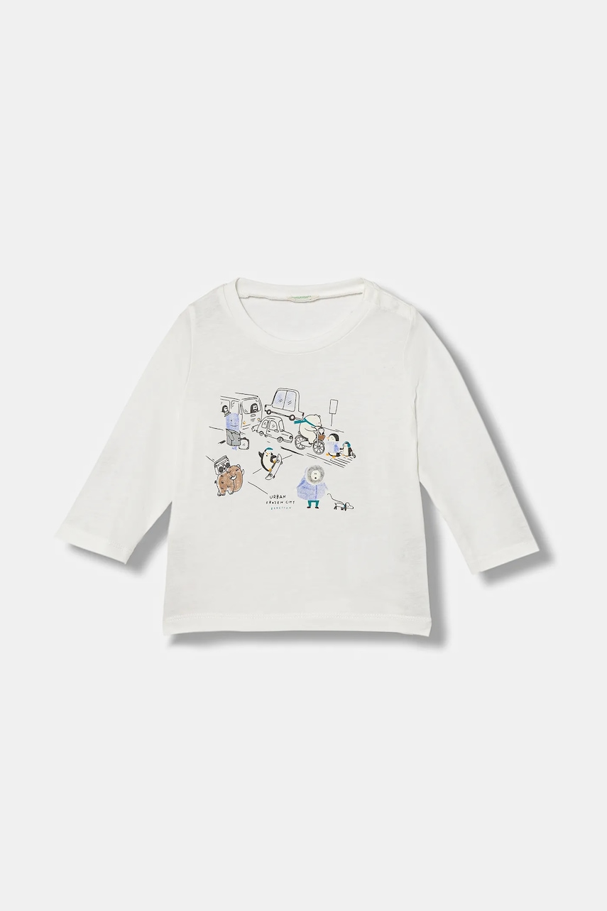 United Colors of Benetton longsleeve din bumbac pentru bebeluși culoarea alb, 3ATNA106T