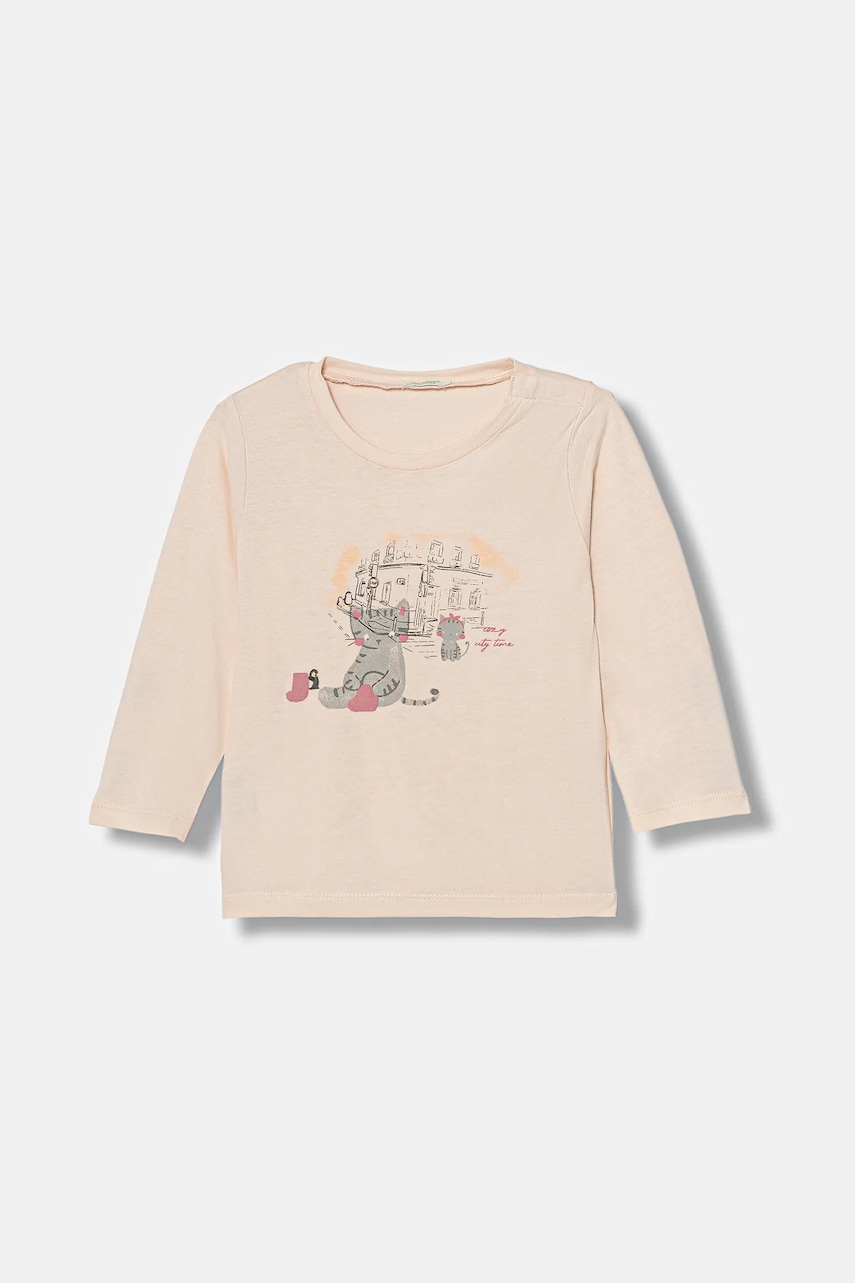 United Colors of Benetton longsleeve din bumbac pentru bebeluși culoarea roz, 3ATNA106T