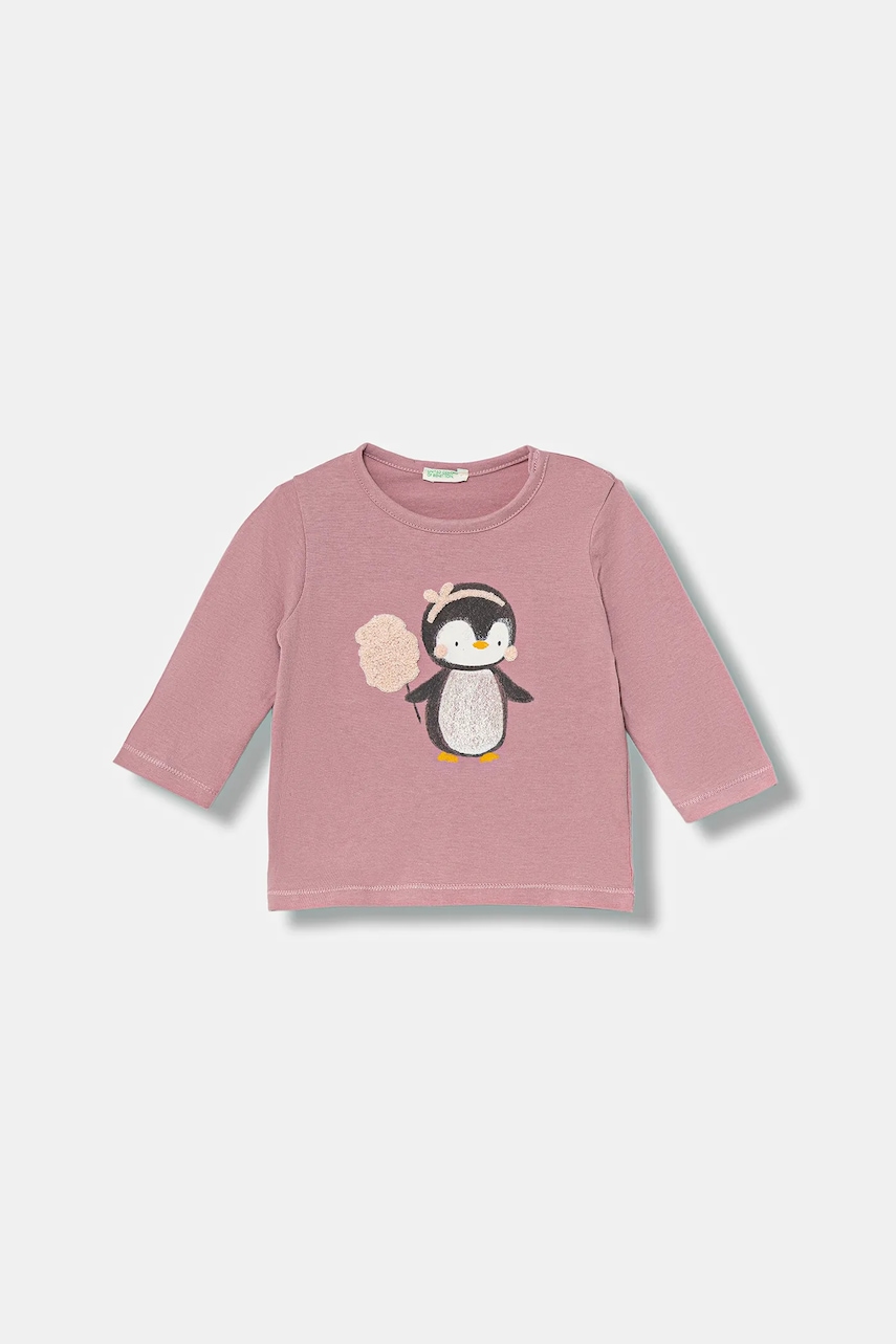 United Colors of Benetton longsleeve din bumbac pentru bebeluși culoarea roz, 3ATNA106U