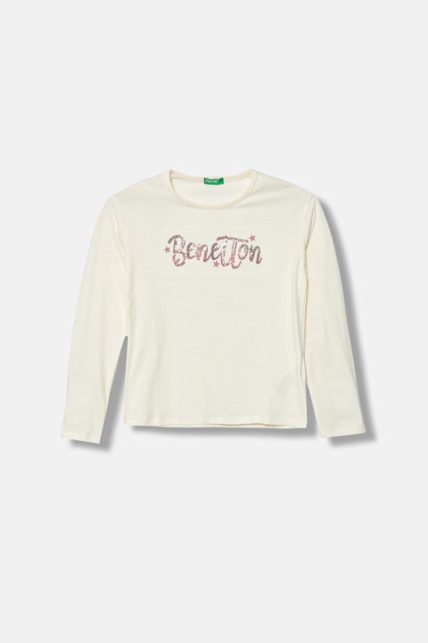 United Colors of Benetton longsleeve din bumbac pentru copii culoarea bej, 3ATNC10RG