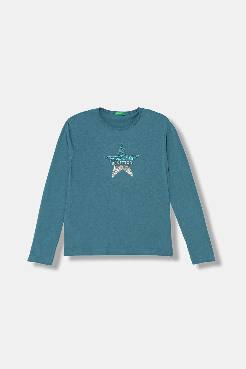 United Colors of Benetton longsleeve din bumbac pentru copii culoarea verde, 3ATNC10RG