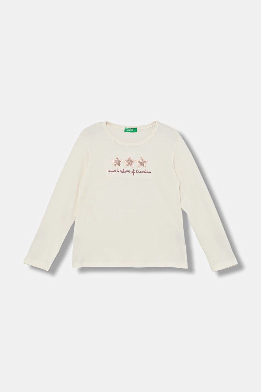 United Colors of Benetton longsleeve din bumbac pentru copii culoarea bej, 3ATNG10KZ