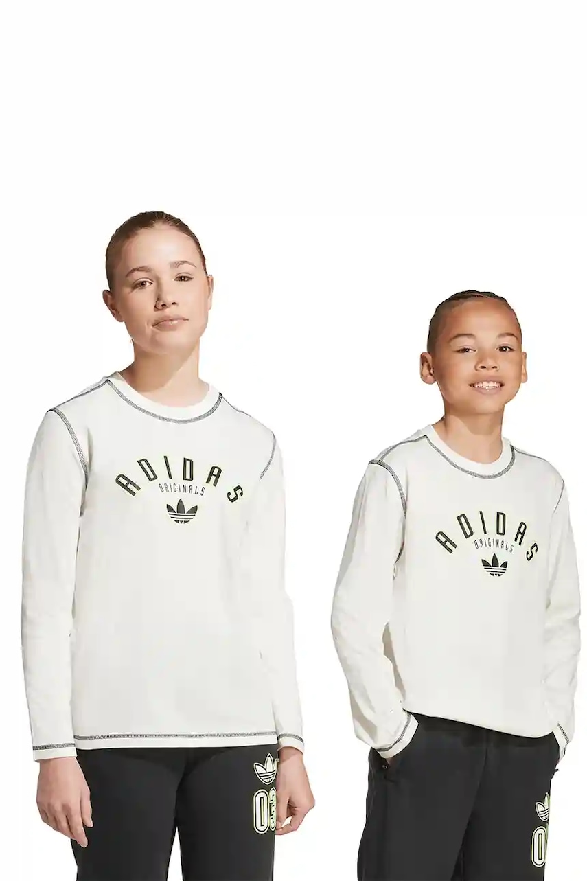 Levně Dětské bavlněné tričko s dlouhým rukávem adidas Originals bílá barva, s potiskem, JX5271