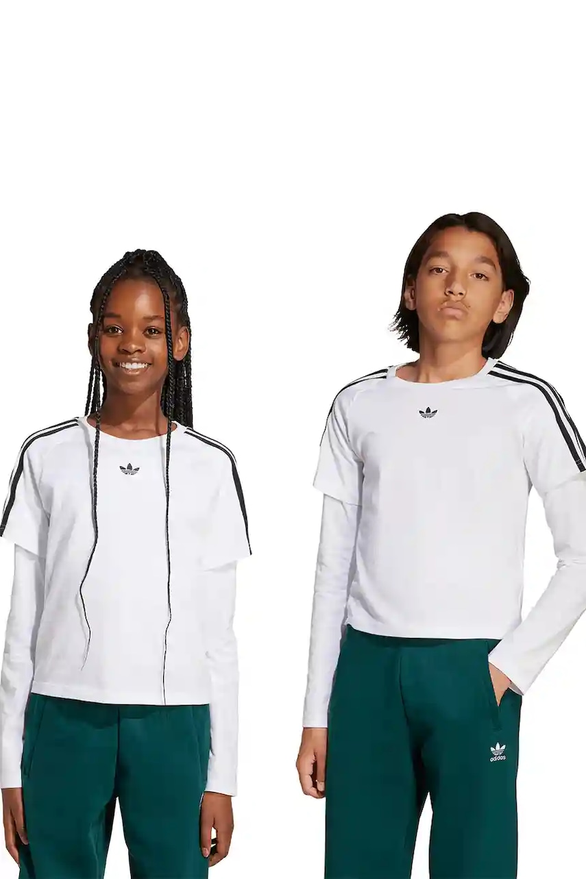 adidas Originals longsleeve din bumbac pentru copii culoarea alb, cu imprimeu, JV7799