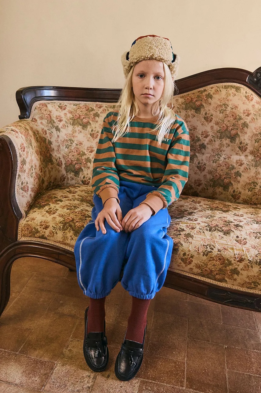 Tinycottons longsleeve din bumbac pentru copii STRIPES SLEEVE KNIT TEE culoarea verde, cu imprimeu, AW25-019