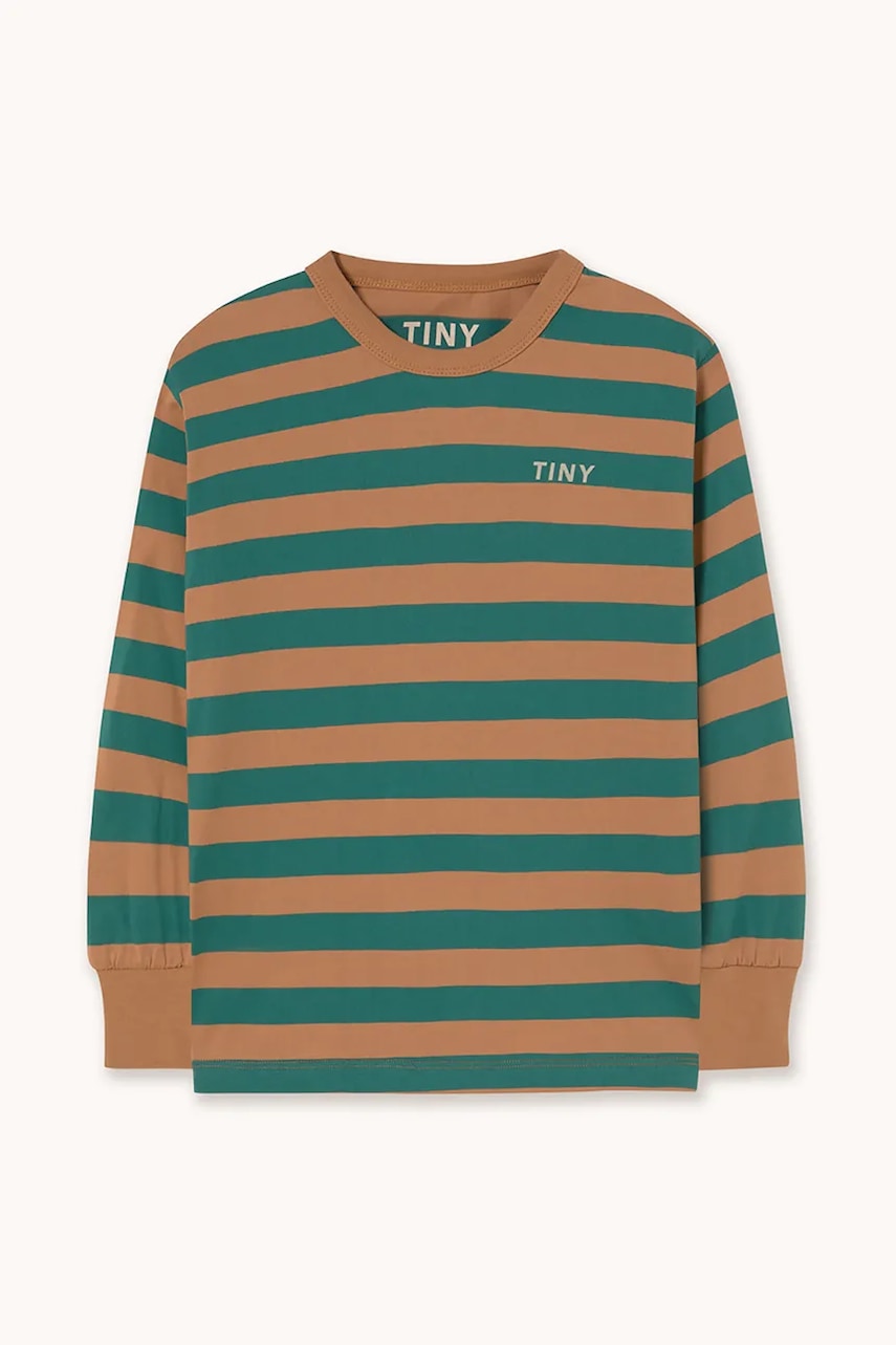 Хлопковый детский лонгслив Tinycottons STRIPES SLEEVE KNIT TEE цвет зелёный узор AW25-019 Хлопковый детский лонгслив Tinycottons STRIPES SLEEVE KNIT TEE цвет зелёный узор AW25-019