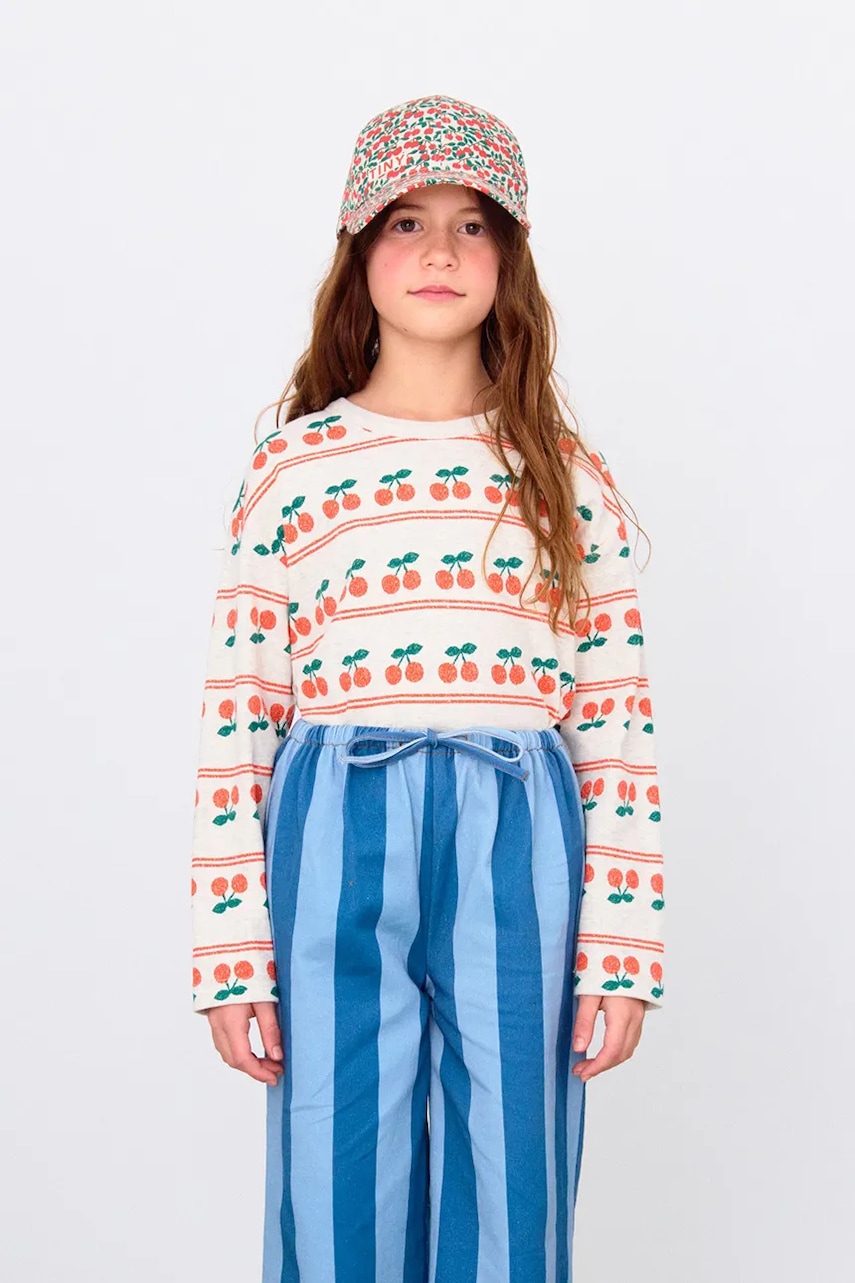 Tinycottons longsleeve din bumbac pentru copii CHERRY PATTERN RIB TEE culoarea alb, cu imprimeu, AW25-219