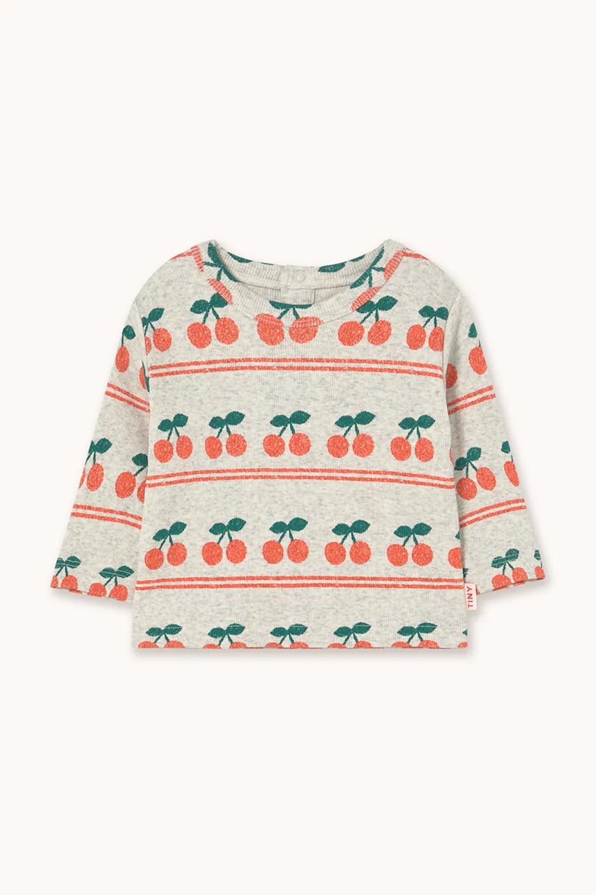 Tinycottons longsleeve din bumbac pentru bebeluși CHERRY PATTERN RIB BABY TEE culoarea alb, cu imprimeu, AW25-221