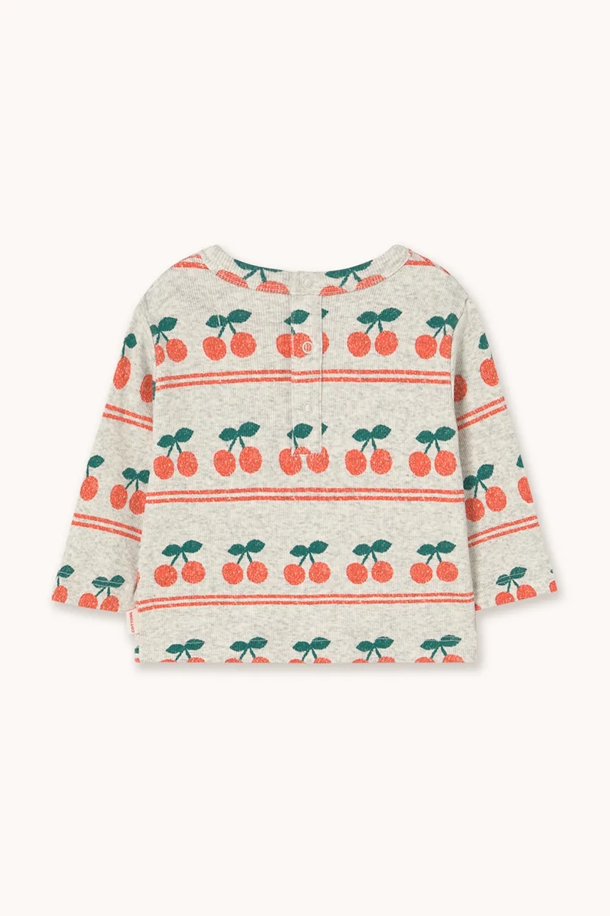 Хлопковый лонгслив для младенцев Tinycottons CHERRY PATTERN RIB BABY TEE цвет белый узор AW25-221 Хлопковый лонгслив для младенцев Tinycottons CHERRY PATTERN RIB BABY TEE цвет белый узор AW25-221