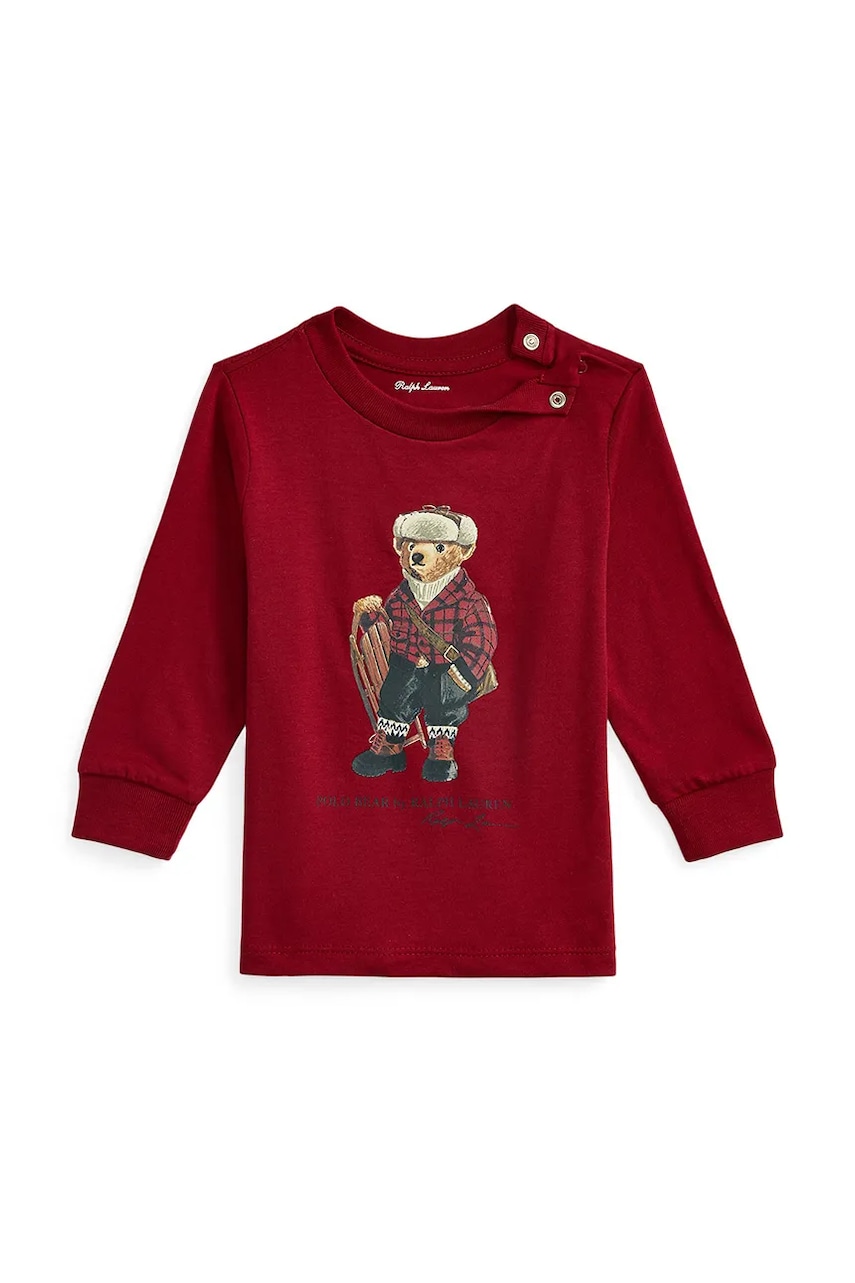 Levně Dětské bavlněné tričko s dlouhým rukávem Polo Ralph Lauren červená barva, s potiskem, 320981265001