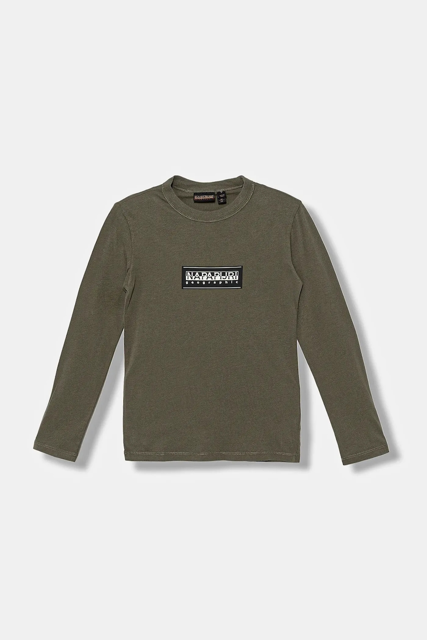 Napapijri longsleeve din bumbac pentru copii S-CHAMOIS culoarea verde, cu imprimeu, NP0A4HYKG0A1