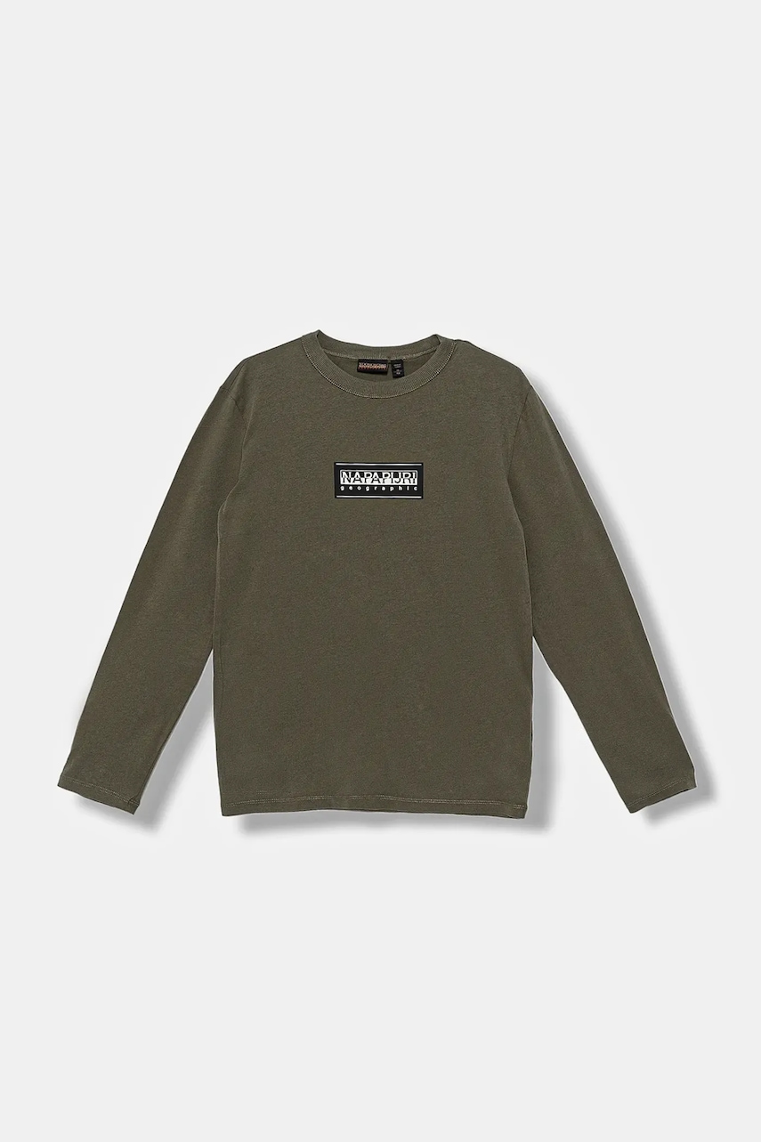 Napapijri longsleeve din bumbac pentru copii S-CHAMOIS culoarea verde, cu imprimeu, NP0A4HYKG0A1 Napapijri longsleeve din bumbac pentru copii S-CHAMOIS culoarea verde, cu imprimeu, NP0A4HYKG0A1