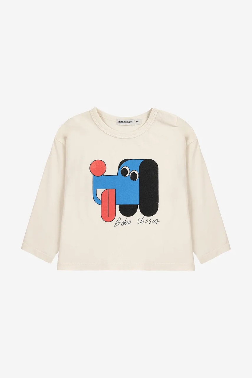 Bobo Choses longsleeve din bumbac pentru bebeluși Doggy Mate culoarea alb, cu imprimeu, 225AB035