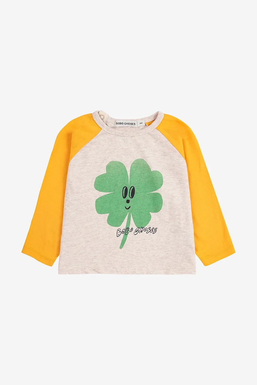 Хлопковый лонгслив для младенцев Bobo Choses Lucky Clover цвет белый с принтом 225AB041 Хлопковый лонгслив для младенцев Bobo Choses Lucky Clover цвет белый с принтом 225AB041