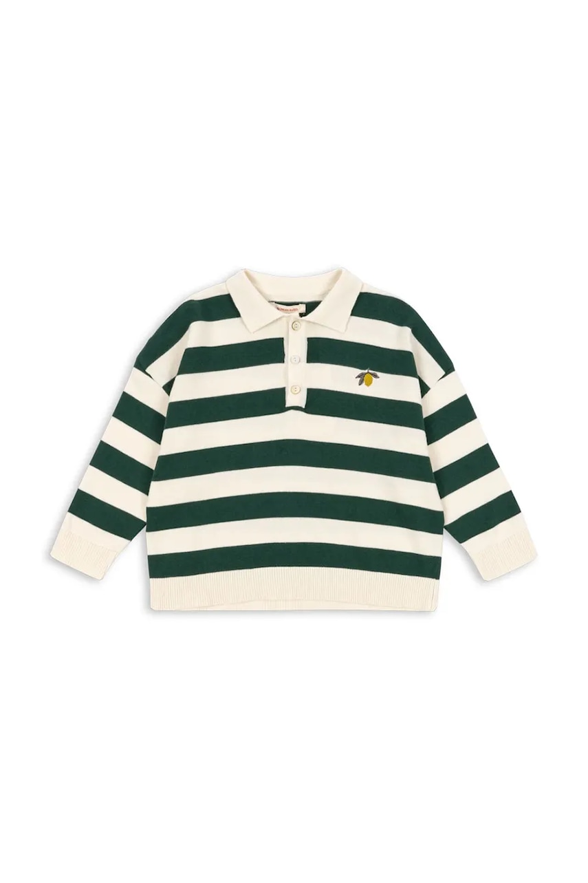 Konges Sløjd longsleeve din bumbac pentru copii MANIS KNIT POLO culoarea verde, cu imprimeu, KS103898